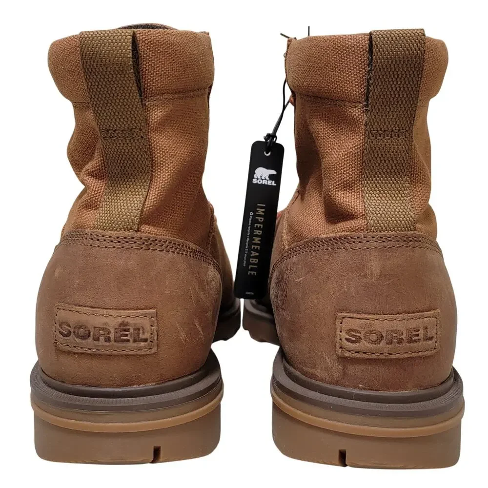 Sorel Men Carson Six Waterproof Combat Boots Size US 12 Velvet Tan Brown Leather